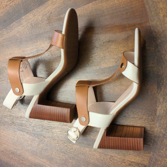 Preston & York “Faye” Leather Block Heel Sandals Tan White Slingback Size 9M NWO - Picture 10 of 12